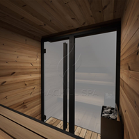 Cabane de bien-être de luxe pour 1 à 2 personnes, design architectural moderne, sauna extérieur avec véranda intégrée et éclairage LED