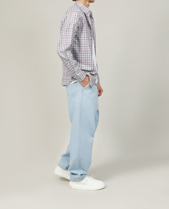 Camisas vaqueras lisas de gran tamaño con botones de manga corta para hombre, camisa informal ajustada con logotipo personalizado - Product Image 2