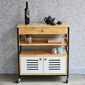 75x36x78cm Mobile <b>Kitchen</b> <b>Shelf</b> with Drawers Durable Rubber Wood KB68044 Storage <b>Unit</b> - Product Image 3
