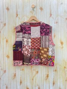 Manteau tricoté vintage bohème pour femme 100% coton fait à la main Hippie Patchwork matelassé Double boutonnage fermeture poches brodées - Product Image 6