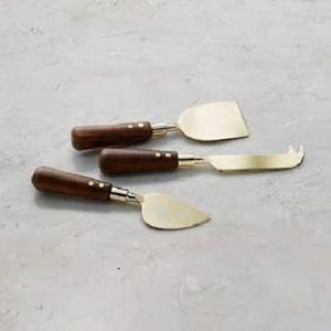 Ensemble de 3 couverts à fromage en métal avec poignée en forme de feuille en laiton en acier inoxydable pour restaurants, hôtels et centres de villégiature - Product Image 2