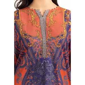 Chemise longue en soie et mousseline de luxe, imprimée numériquement, ornée de perles et brodée, motif floral, taille unique - XS à XL ILP-23-190 - Product Image 1