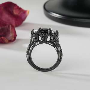 Jeulia Men's Radiant Cut Moissanite <b>Skull</b> Three Stone Engagement <b>Ring</b> Rhodium Plated Sterling Silver - Product Image 4