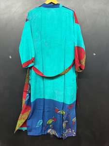 Bata de Baño Tipo Kimono de Seda Crepé Estilo Bohemio para Mujer |   Cintura elástica con cuello en V floral |   Ropa de Lujo Vintage para Verano, Otoño y Primavera |   Corto - Product Image 6