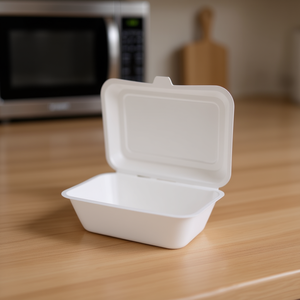 กล่องอาหารกลางวันกระดาษสีขาวแบบมีบานพับ ขนาด 9x6 นิ้ว ใช้กับไมโครเวฟได้ ผลิตจากชานอ้อยธรรมชาติ - Product Image 3