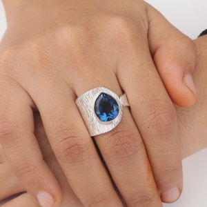 London Blue Topaz Pear Ring Handmade 925 Sterling Silver Jewelry Elegant Gift For Women Boho Design - Product Image 3