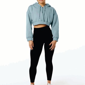 Sudadera con capucha corta con cremallera completa clásica para mujer con logotipo personalizado 55% algodón 45% Spandex estilo hombro caído - Product Image 2