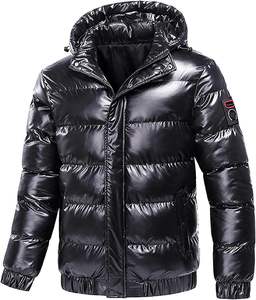 Parka cálida de invierno negra para hombre, chaqueta impermeable acolchada con capucha, abrigo de esquí plegable, decoración de piel con efecto de burbuja brillante - Product Image 2