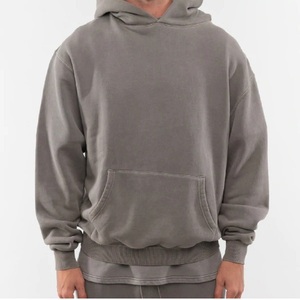 Venta al por mayor de los hombres 100% de algodón sólido a prueba de viento pulóver Sudadera con capucha pesado de gran tamaño bordado personalizado para la temporada de invierno - Product Image 5