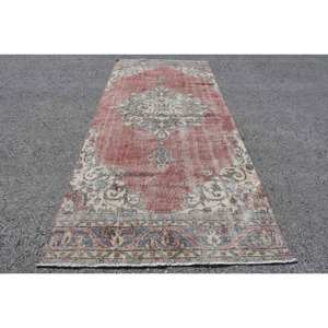 Tapis Vintage Rouge Beige Laine 4.6 X 11.3ft Kilim Turc Grande Surface Abstrait Patchwork Motif pour Couloir Design 10mm Latex Chambres - Product Image 1