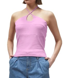 Camisetas sin mangas sexis de verano para mujer, ropa de mujer a la moda, Tops cortos, precio barato, Color rosa claro, sin mangas, transpirable - Product Image 5