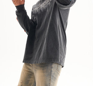 Vintage Boxy Fit Acid Wash <b>T</b>-<b>Shirt</b> for Men 260gsm <b>Thick</b> Cotton Custom Full Street Wear Blank Distressed <b>T</b>-<b>shirts</b> Knitted Print - Product Image 3