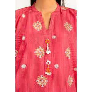 Conjunto de Traje de Lino de 3 Piezas para Mujer, Color Rosa, con Estampado y Bordado - Product Image 4