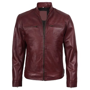2026 OEM Custom-Made Original Maroon Cowhide <b>Leather</b> <b>Jacket</b> For <b>Men's</b> Zip Pockets 100%High Quality Low MOQ Winter Fashion <b>Jacket</b> - Product Image 1