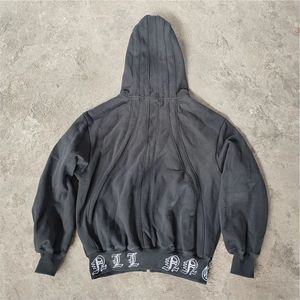 เสื้อมีฮู้ดสีดำสำหรับผู้ชายเสื้อฮู้ดแบบซิป100% 500gsm สามซิป - Product Image 5