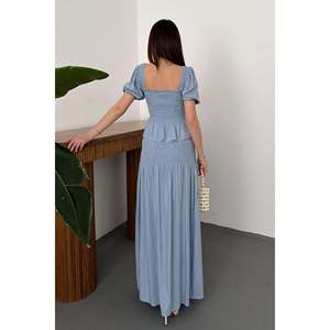 Blue Smocked <b>Linen</b> Set - Blue - Product Image 5