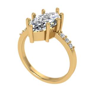 ชุดง่ามทองสีเหลือง10K ประดับเพชรทรงกลมและแหวนสำหรับผู้หญิงที่มีหินข้างเครื่องประดับแบบคลาสสิก - Product Image 2