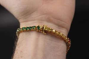 สร้อยข้อมือเทนนิสดีไซน์เรียบง่ายสำหรับผู้หญิง925หินเพทายหลากสีสร้อยข้อมือชุบทองและกำไลสำหรับผู้หญิง - Product Image 3