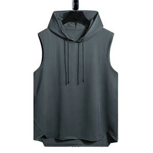 Débardeur d'entraînement pour homme Body Building Stringer Cut Gym Hoodie Oversize Sans manches avec motif imprimé Polyester Muscle Sport Top - Product Image 1