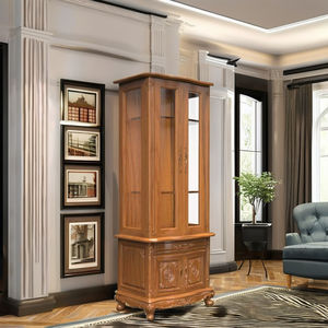 Mueble de Almacenamiento Alto de Teca Tallada a Mano, Elegante y Lujoso de Estilo Europeo, con 4 Puertas y 1 Cajón con Tallado de Rosas para Sala de Estar - Product Image 6