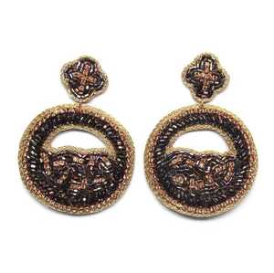 Fancy Statement Embroidery Coffee & Golden Willow Seed Beaded Earring Featuring Cute Handmade And High Quality Jewelry For <b>Girl</b> - Product Image 1
