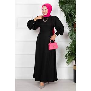 Custom Designed Black Linen Hijab <b>Abaya</b> Dress with Side Ties Modest Muslim Evening Wear for Winter in Sizes XS 6XL XXL - Product Image 1