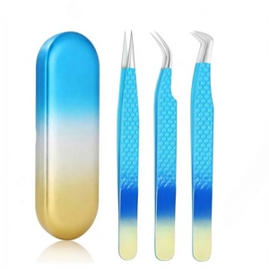 Professional Stainless Steel Multi Color Eyelash Extension Tweezers Set Straight Curved Volume Tip for <b>Lash</b> Styling & Extension - Product Image 1