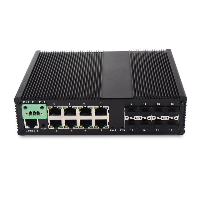 8 Port Full Gigabit Industrial Managed Poe Ethernet Switch with 8 Port Fiber Optic Din Rail Network Switches 24V/48V Poe Switch