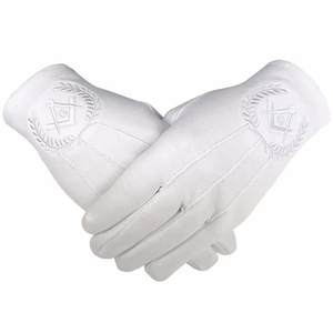 Vente en gros de gants de cérémonie brodés personnalisés pour l'église Gants maçonniques en coton blanc uni Gants de maçonnerie personnalisés - Product Image 4