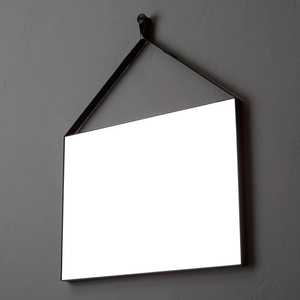 Rectangular 70x50 cm <b>Wall</b> <b>Mirror</b> with Black Leather Frame for Bathroom Use - Product Image 1