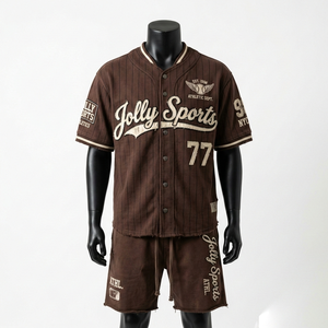 Ensemble short de baseball pour homme en maille polyester de qualité, blanc avec passepoil noir, uniforme sportif, logo personnalisé en twill, ensemble short pour homme - Product Image 3