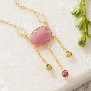 Dernière Tendance Solide 925 Sterling Argent Rose Tourmaline Diamant Tranche Pendentif Collier Or En Gros Quantité Rose Pendentifs - Product Image 3