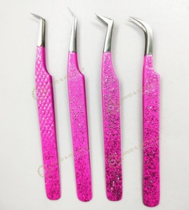 Pince à épiler en acier inoxydable rose étincelant avec logo personnalisé vente en gros outil d'extension de cils à pointe pointue et à isolation/volume - Product Image 1