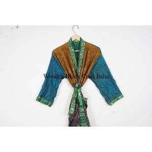 Designer Elegant Luxury Floral Print Vintage Silk Sari Kimono <b>Robe</b> Casual Summer Intimates <b>Beach</b> Nightgown Floor-Length - Product Image 1