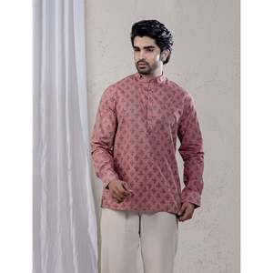 Kurta décontracté imprimé 100% coton pour hommes, chemise décontractée à motif floral pour hommes avec manches longues, tissu popeline respirant - Product Image 1