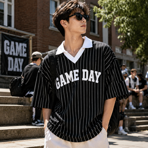Polo Personalizado con Bordado Universitario, Estilo Vintage de Béisbol, con Rayas para el Día del Partido, para Fanáticos - Product Image 1