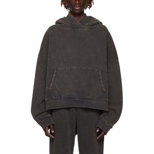 เสื้อฮู้ดปักลายดอกกุหลาบสำหรับทั้งชายและหญิงเสื้อครอป340gsm สีดำโอเวอร์ไซส์ออกแบบโลโก้ได้ตามต้องการ - Product Image 2