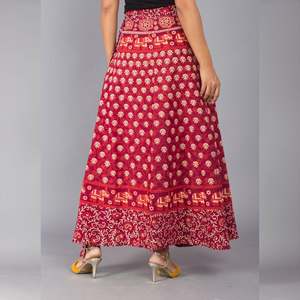 Falda Maxi de Gasa de Seda con Estampado Étnico Marrón, Cómoda y Transpirable, Diseño Acampanado en Línea A, Estilo Formal, con Bordados, Técnica Midi - Product Image 4