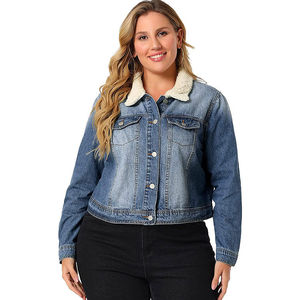À la mode dynamique femmes Denim veste mode à manches longues court Denim porter col de fourrure culture décontracté Patch Denim veste pour les femmes - Product Image 3