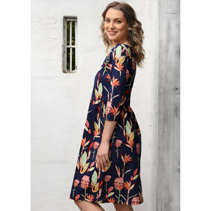 Vestido Avery 100% Algodón, Estilo Bohemio Informal, Estampado Floral, Ave del Paraíso, Largo hasta la Rodilla, para Verano, Otoño, Primavera, Uso Diario - Product Image 3