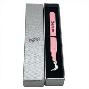 Pince à épiler pour extensions de cils en acier inoxydable, design optimal, pointe argentée de haute qualité, outil de beauté, revêtement poudré rose clair, 10 mm - Product Image 1