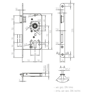 Cerradura de embutir DIN izquierda plateada redondeada PZW 20/55/72/8mm para puertas interiores, Clase 2, de zinc fundido SSSF, para conjuntos y accesorios de chimenea - Product Image 3