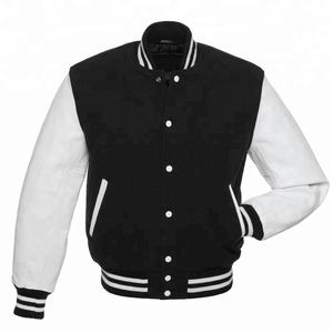 Unisex Vintage abrigo de invierno negro Melton lana Varsity béisbol mangas de cuero CollegeBaseballjacket para hombres DDP envío - Product Image 2