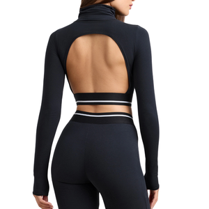 Haut de sport extensible pour femme, manches longues, doux, soutien-gorge intégré, coupe élégante, haut d'entraînement, design dos ouvert, logo personnalisé - Product Image 3