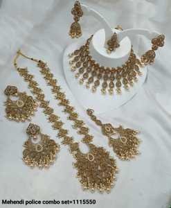 Ensemble de collier pour femmes, collier fantaisie plaqué or, long mala, boucles d'oreilles et maagtika - Product Image 3