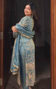 ชุดสูท3ชิ้นปักเลื่อมผ้าโปร่งบางคุณภาพสูงสำหรับผู้หญิงรวมทั้งชุดเสื้อด้านบนตรงด้านล่างและ dupatta - Product Image 5