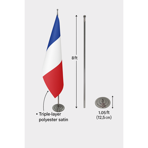 Drapeau d'intérieur officiel de la France 3x5 pieds, imprimé numériquement en polyester, avec cordon en plastique et mât en aluminium pour l'affichage - Product Image 6