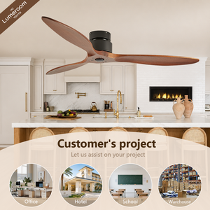 42 Inch Low Profile Walnut Ceiling <b>Fan</b> No Light with <b>Remote</b> <b>Control</b> 3 Solid Wood Blades for Bedroom - Product Image 3