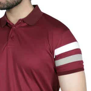 เสื้อโปโลผู้ชายสีเบอร์กันดีมีสไตล์ แขนเสื้อลายทาง ผ้าฝ้ายระบายอากาศ ใส่สบาย ลำลอง ทันสมัย เหมาะสำหรับเล่นกีฬา - Product Image 3