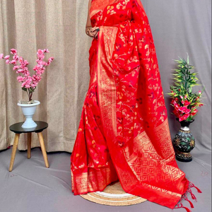 Sari de seda suave Kanjivaram para mujer con pieza de blusa (blanco) 6,3 metros Ropa de fiesta - Product Image 1